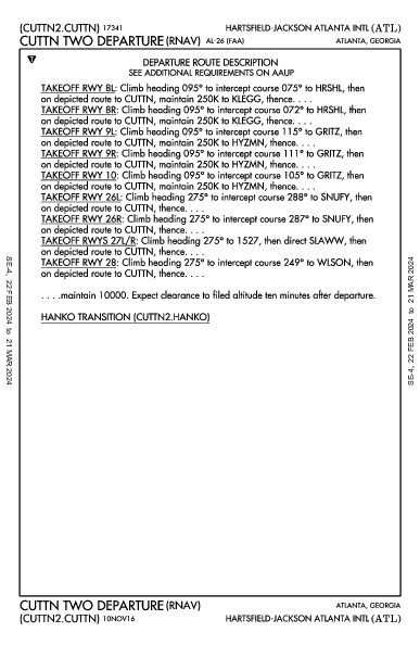 哈茨菲尔德－杰克逊亚特兰大国际机场 Atlanta, GA (KATL): CUTTN TWO (RNAV) (DP)