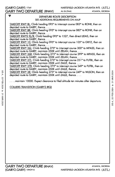 哈茨菲尔德－杰克逊亚特兰大国际机场 Atlanta, GA (KATL): GAIRY TWO (RNAV) (DP)