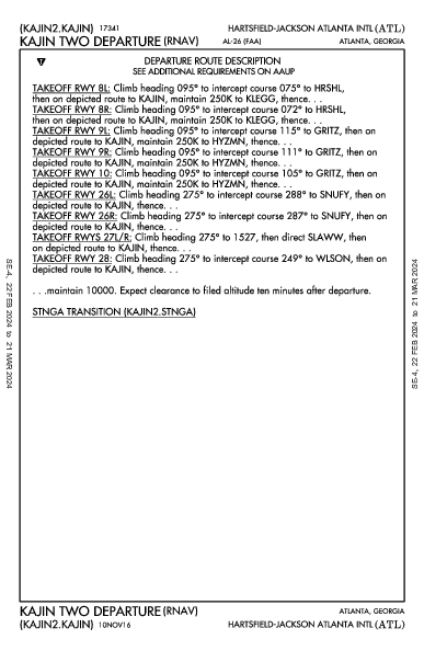 哈茨菲尔德－杰克逊亚特兰大国际机场 Atlanta, GA (KATL): KAJIN TWO (RNAV) (DP)