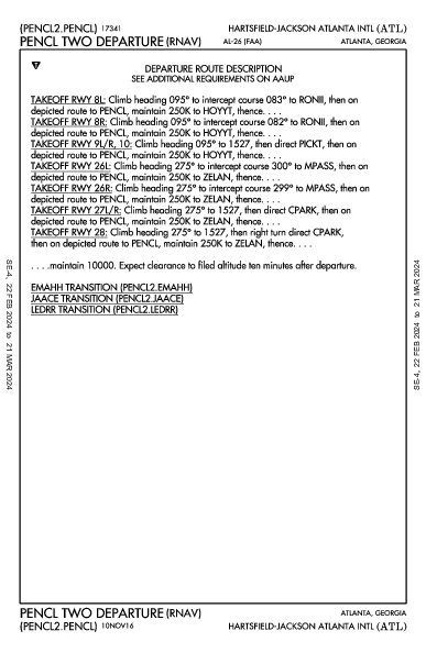 哈茨菲尔德－杰克逊亚特兰大国际机场 Atlanta, GA (KATL): PENCL TWO (RNAV) (DP)