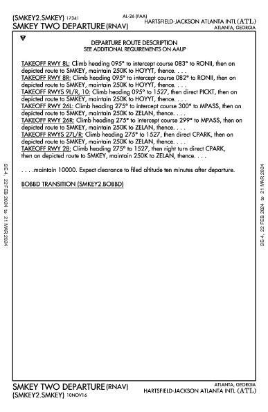 哈茨菲尔德－杰克逊亚特兰大国际机场 Atlanta, GA (KATL): SMKEY TWO (RNAV) (DP)