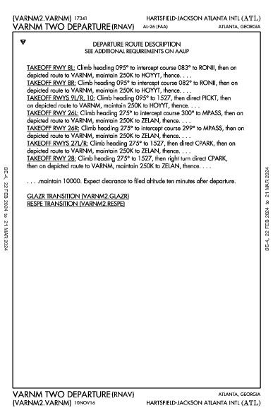 哈茨菲尔德－杰克逊亚特兰大国际机场 Atlanta, GA (KATL): VARNM TWO (RNAV) (DP)