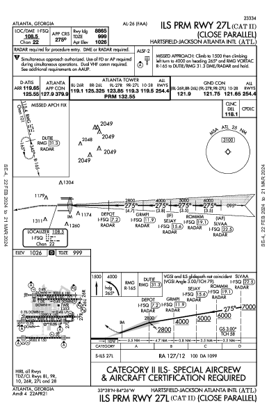 哈茨菲尔德－杰克逊亚特兰大国际机场 Atlanta, GA (KATL): ILS PRM RWY 27L (CAT II) (IAP)