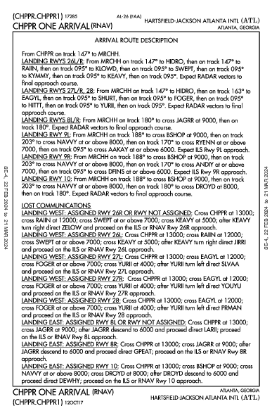 哈茨菲尔德－杰克逊亚特兰大国际机场 Atlanta, GA (KATL): CHPPR ONE (RNAV) (STAR)
