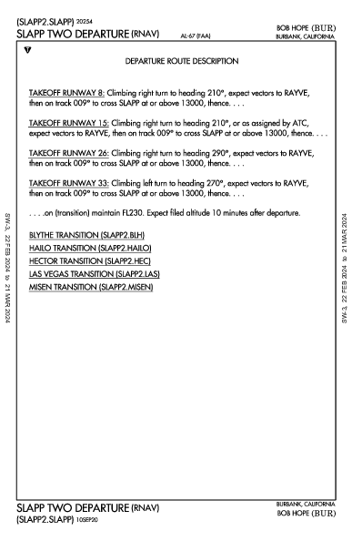 卜合機場 Burbank, CA (KBUR): SLAPP TWO (RNAV) (DP)