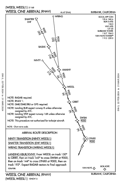 卜合機場 Burbank, CA (KBUR): WEESL ONE (RNAV) (STAR)