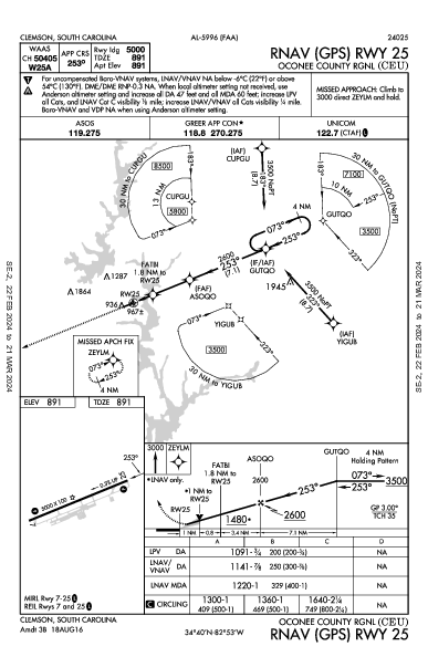 Oconee County Rgnl Clemson, SC (KCEU): RNAV (GPS) RWY 25 (IAP)