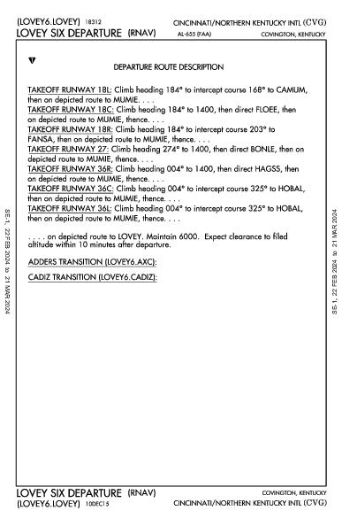 辛辛那堤/北肯塔基國際機場 Hebron, KY (KCVG): LOVEY SIX (RNAV) (DP)