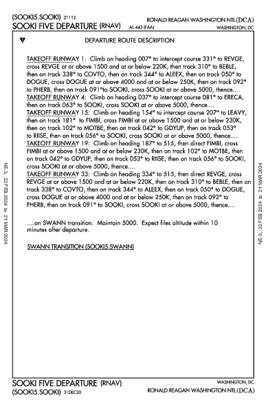 罗纳德·里根华盛顿国家机场 Washington, DC (KDCA): SOOKI FIVE (RNAV) (DP)