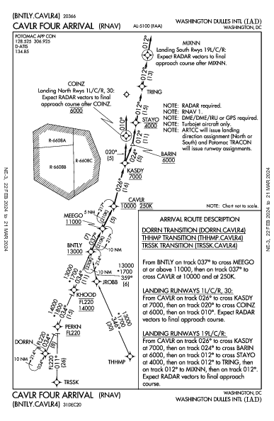 华盛顿杜勒斯国际机场 Washington, DC (KIAD): CAVLR FOUR (RNAV) (STAR)