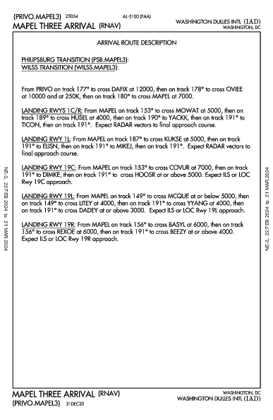 华盛顿杜勒斯国际机场 Washington, DC (KIAD): MAPEL THREE (RNAV) (STAR)
