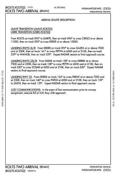 印第安纳波利斯国际机场 Indianapolis, IN (KIND): KOLTS TWO (RNAV) (STAR)