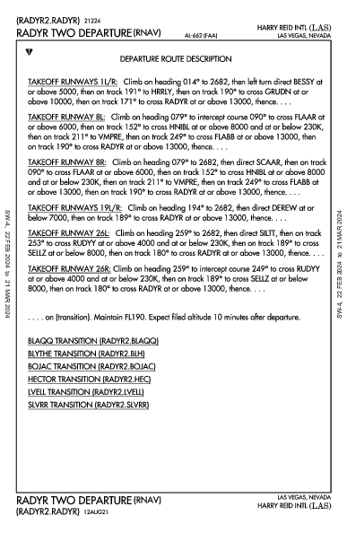 麦卡伦国际机场 Las Vegas, NV (KLAS): RADYR TWO (RNAV) (DP)