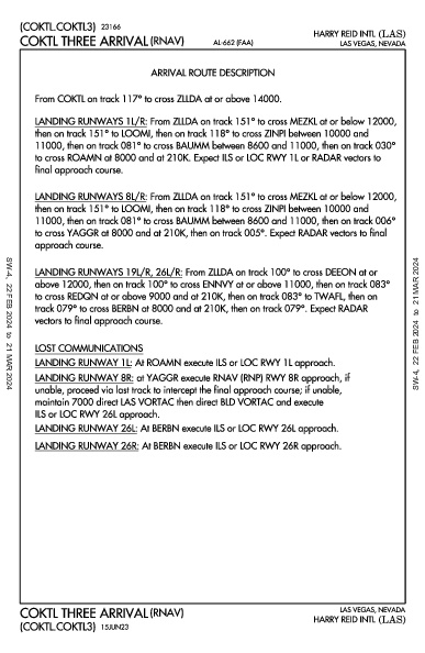 麦卡伦国际机场 Las Vegas, NV (KLAS): COKTL THREE (RNAV) (STAR)