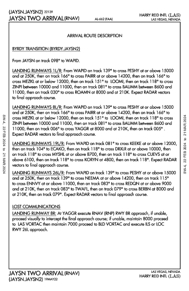 麦卡伦国际机场 Las Vegas, NV (KLAS): JAYSN TWO (RNAV) (STAR)