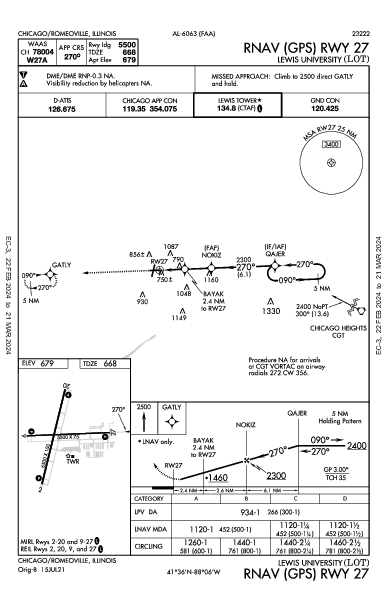 Lewis University Chicago/Romeoville, IL (KLOT): RNAV (GPS) RWY 27 (IAP)