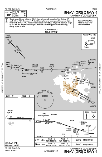 波纳佩国际机场 Pohnpei Island,  (PTPN): RNAV (GPS) X RWY 09 (IAP)