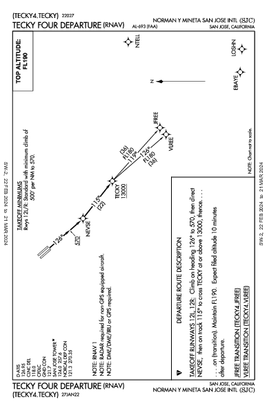 諾曼·峰田聖荷西國際機場 San Jose, CA (KSJC): TECKY FOUR (RNAV) (DP)