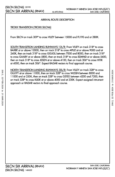 諾曼·峰田聖荷西國際機場 San Jose, CA (KSJC): SILCN SIX (RNAV) (STAR)