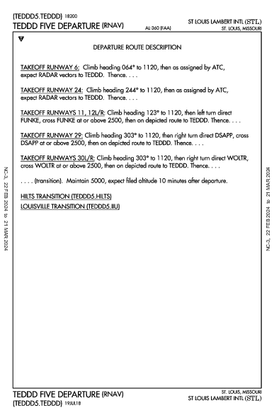 兰伯特－圣路易斯国际机场 St Louis, MO (KSTL): TEDDD FIVE (RNAV) (DP)